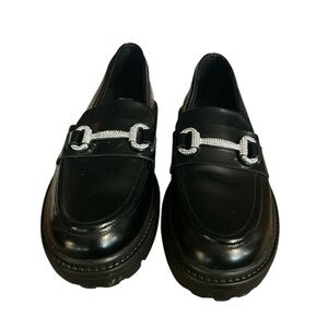 SOLD Steve Madden Black and Silver Flats with Chunky Sole